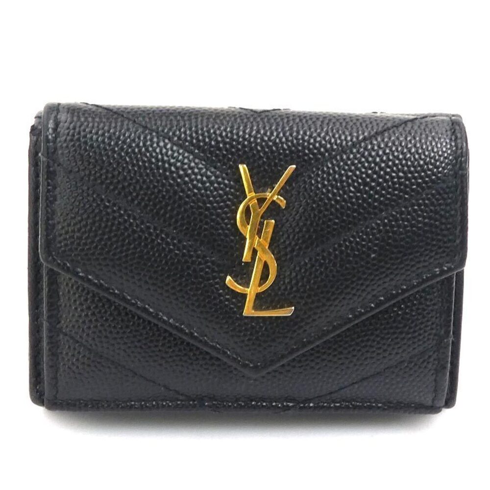 Saint Laurent Tri fold Wallet Leather Black Gold
